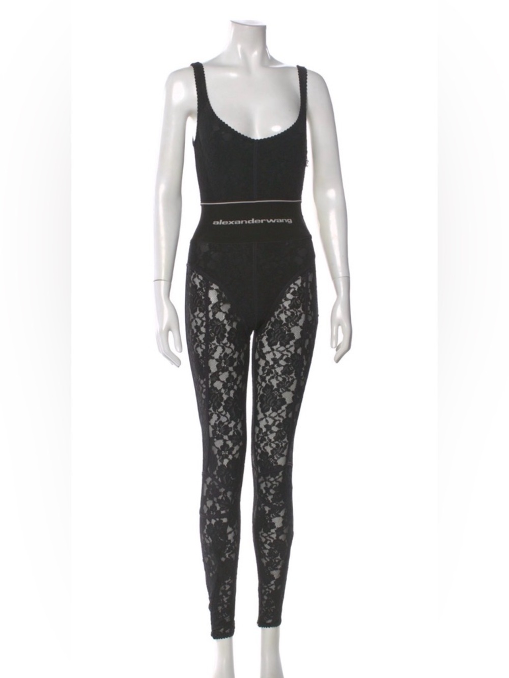 Alexander Wang Black Lace Jumpsuit with Branded Waistband